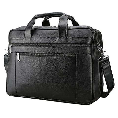 Polare Men'S Real Soft Napa Leather 17'' Briefcase Laptop Business Bag Black