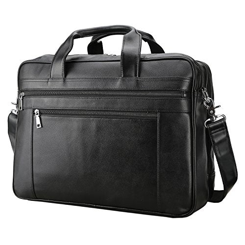 Polare Men'S Real Soft Napa Leather 17'' Briefcase Laptop Business Bag Black
