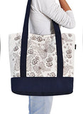 Vietsbay'S Women Floral Vintage Patternprint Heavyweight White Canvas Handbags