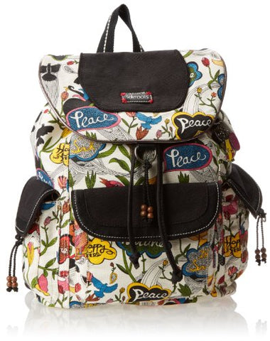 Sakroots Women's Flap Backpack, White Peace