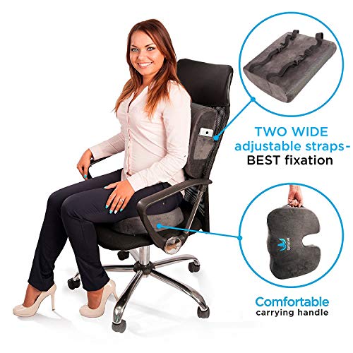 2pc Ergonomic Seat Cushion Lumbar Roll Combo for Chair - Pain and Pressure  Relief for Lower Back, Sciatica, Coccyx, Butt, Tailbone - Memory Foam