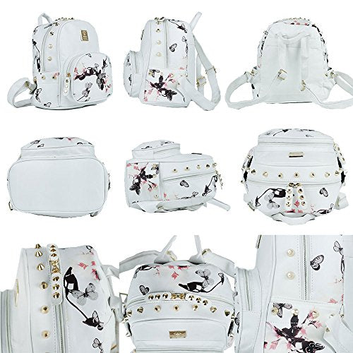 A white PU fashionable dot print combination backpack for daily Wear  preppy,preppy stuff,classic leather small bag for school school,travel,gym  bag,work & office,weekend and holiday,travel holiday essentials,large beach