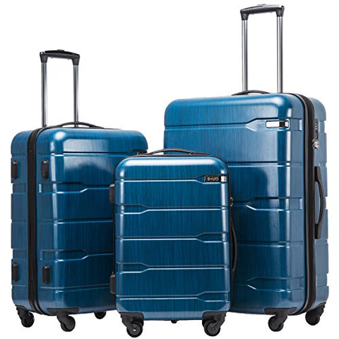 Coolife Luggage Expandable 3 Piece Sets PC+ABS Spinner Suitcase 20 inch 24 inch 28 inch (Caribbean Blue new)