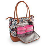 Fit & Fresh Voyager Commuter Bag, Carry On Travel Tote, Zippered Shoulder Bag (Navy Orange Paisley)