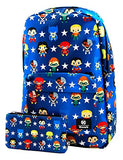 Loungefly Justice League Chibi Nylon Backpack and Pouch Set (Blue)