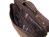 Ledonne Distressed Leather Flap Over Computer Brief, Choc