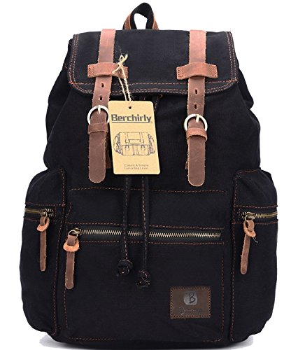 Berchirly Casual Unisex Vintage Canvas Laptop Backpack Rucksack Travel Bookbag Black