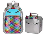 Backpack for Girls Unicorn Magic Glitter Sequin School Bag with Lunch Box Girls Backpack Set for Elementary Preschool Bookbag