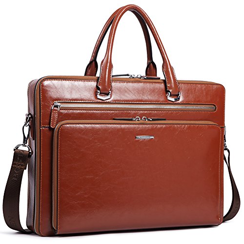 BOSTANTEN Leather Briefcase Shoulder 15.6"Laptop Business Vintage Slim Messenger Bags for Men &