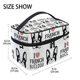 GIOVANIOR I Love French Bulldog Large Cosmetic Bag Travel Makeup Organizer Case Holder for Women