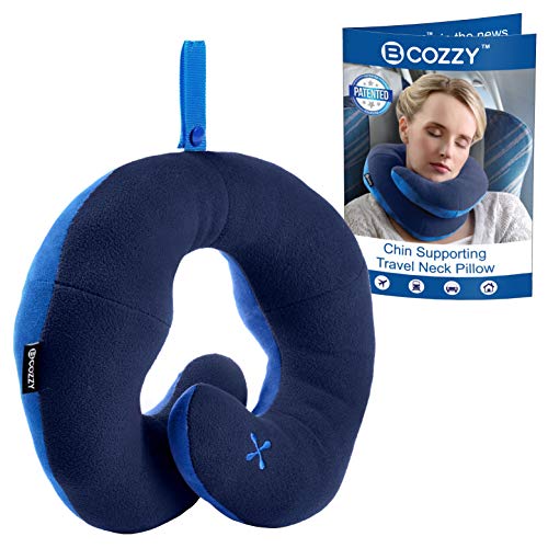 BCOZZY Chin Supporting Patented Travel Pillow - Prevents The Head from Falling Forward in Any Sitting Position, Providing Comfort and Support for The Neck and Head. Adult Size (Navy)