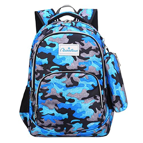 ABage Casual Backpack Set Water Resistant Hiking Travel Daypack Bookbag with Pencil Case, Blue