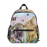 Giovanior Kiss Hares Rabbit Bunny Butterfly Painting Pattern Lightweight Travel School Backpack For