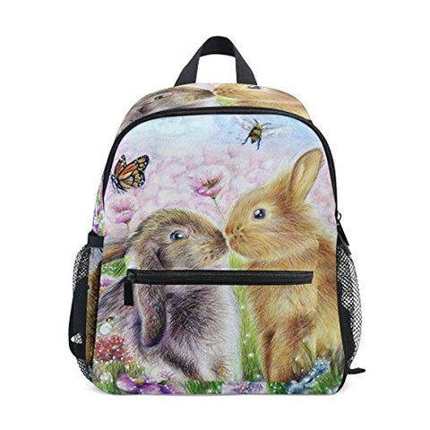 Giovanior Kiss Hares Rabbit Bunny Butterfly Painting Pattern Lightweight Travel School Backpack For