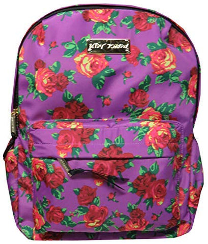 Betsey Johnson Women's Floral Backpack, Purple/Red Roses