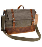 Canvas Messenger Bag Zlyc Leather Trim 15.6 Inch Laptop Bag Military Shoulder Bag Vintage Handbag
