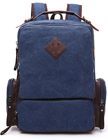 Aidonger Unisex Vintage Canvas and Leather School bag Backpack (Dark blue)