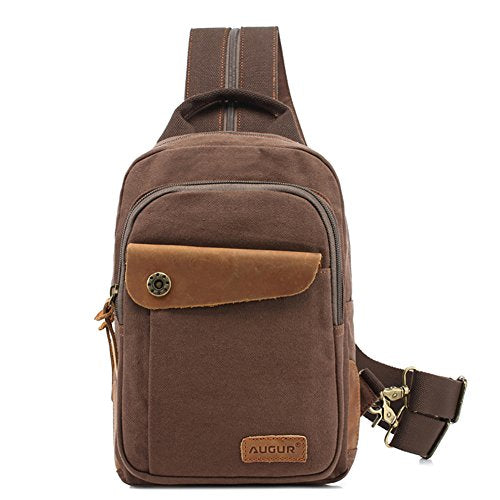 AUGUR Leisure Canvas Genuine Leather Small Sling Backpack For Men & Women (Coffee)