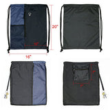 Drawstring Backpack Sports Gym Bag for Women Men Children Large Size with Zipper and Water Bottle Mesh Pockets (Black/Navy)