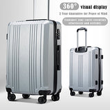 Coolife Luggage Expandable(only 28") Suitcase PC+ABS with TSA Lock Spinner 20in 24in 28in (sliver, L(28IN))