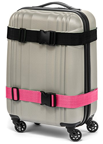 Premium Bright Colored Extra Long Luggage Straps, 2 Pk For The Price Of 1! (Black, Pink (2pk))