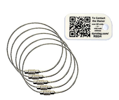 Dynotag 5 Ultra-Tough Braided Stainless Steel 6" Tag Loops +1 Qr Smart Minitag