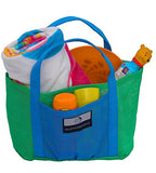Child Small Mesh Beach Bag – 2 Zippers, Hand Carry, Green And Blue