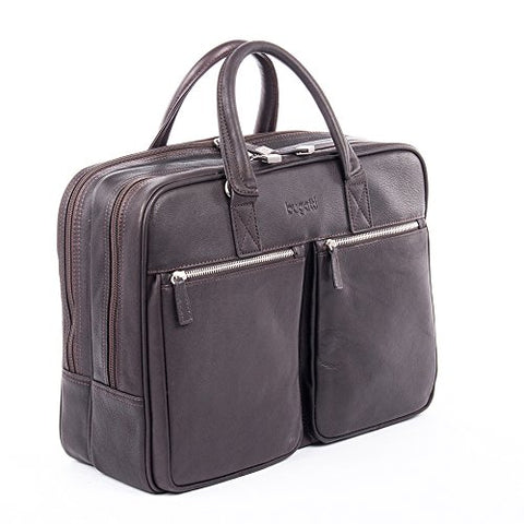 Bugatti Sartoria Zipper Large Leather Briefcase, Top Grain Leather, Brown