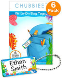 Child ID Bag Tags, Write-On Kids Name Tags for Backpack, Lunchbox & Diaper Bag, Great for Preschool & Daycare, Pack of 6 (Blue Ocean)