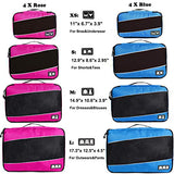 8 Set Packing Cubes, Travel Luggage Bags Organizers Mixed Color Set(rose/blue)