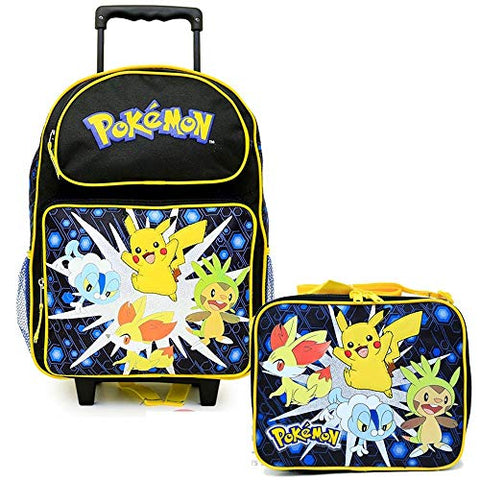 Pokemon Pikachu Large 16" Inches Rolling Backpack & Lunch New - Licensed Product