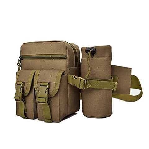 Sealinf Men'S Canvas Waist Bag With Bottle Holder Hiking Ridding Fanny Pack (Khaki)
