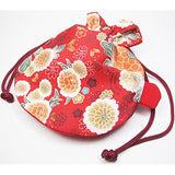 DAISO Japanese Kimono Fabric Cosmetic Goldfish Small Purse Kinchaku - Red Fish Bag