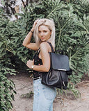 Coofit Black Faux Leather Backpack For Girls Schoolbag Casual Daypack (Black With Keychain)