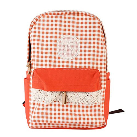 Damara Womens Lace Bow Front Check Spliced Backpack,Orange