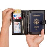 RFID Blocking Genuine Leather Passport Holder Cover Case & Travel Wallet for Men and Women - Black