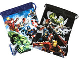 Marvel Avengers Drawstring Backpack Sling Tote School Sport Gym Bag (Gold) (2 Pieces Avenger Blue & Black)