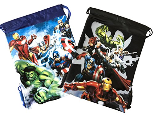 Marvel Avengers Drawstring Backpack Sling Tote School Sport Gym Bag (Gold) (2 Pieces Avenger Blue & Black)