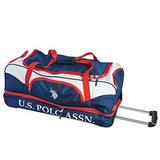 U.S. Polo Assn. Men's 30in Deluxe Rolling Duffle Bag, Split Level Storage, NAVY/RED