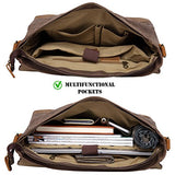 Men Messenger Bag Crazy Horse Leather Waxed Canvas Crossbody Khaki