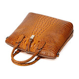 Vicenzo Leather Dione Croc Embossed Top Handle Leather Tote, Brown