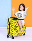 AO WEI LA OW Cute Unisex Kids Ride on Suitcase Travel Trolley Case Spinner Carry on Luggage with Wheels suggest fits to kids aged 3-6 years old(Yellow/01, 20 Inch)