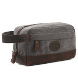 S-Zone Vintage Leather Trim Canvas Toiletry Bag Shaving Dopp Case Cosmetic Makeup Bag