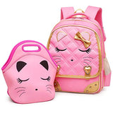 Efree Cute Cat Face Bow Diamond Bling Waterproof Pink School Backpack Girls Book Bag (Large, Pink Set)