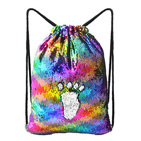 MHJY Sequin Bag Unciorn Drawstring Bag Mermaid Backpack Sparkly Gym Dance Bag Reversible Flip Sequin Bling Backpack for Hiking Beach Travel Bags