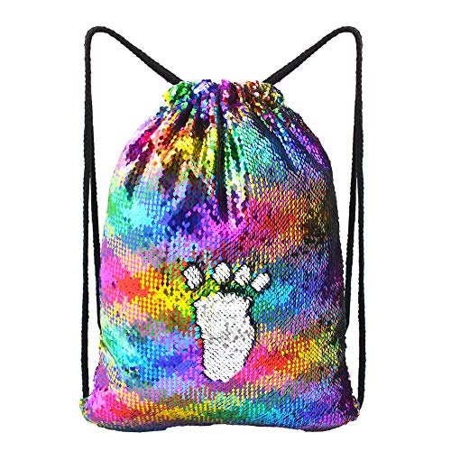 MHJY Sequin Bag Unciorn Drawstring Bag Mermaid Backpack Sparkly Gym Dance Bag Reversible Flip Sequin Bling Backpack for Hiking Beach Travel Bags