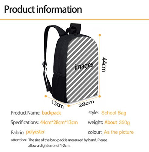 Bigcardesigns Black Fashion Basketball Backpack 17" School Bag for Boys Girls Rucksack