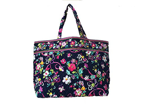 Vera Bradley Grand Tote In Ribbons With Solid Pink Interior