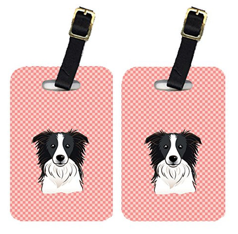 Caroline'S Treasures Bb1241Bt Pair Of Checkerboard Pink Border Collie Luggage Tags , Large,