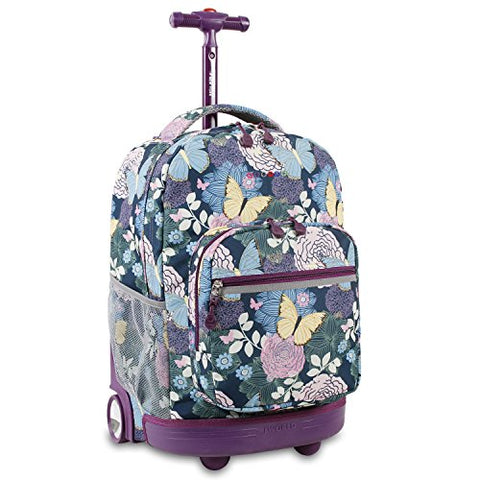 J World New York Sunrise Rolling Backpack, Secret Garden